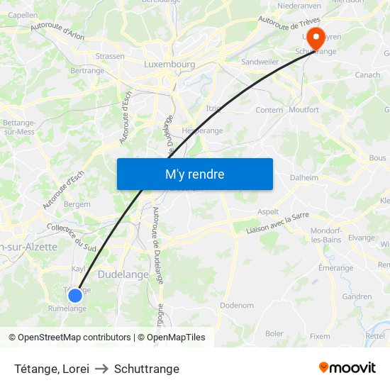Tétange, Lorei to Schuttrange map