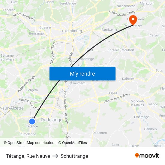 Tétange, Rue Neuve to Schuttrange map