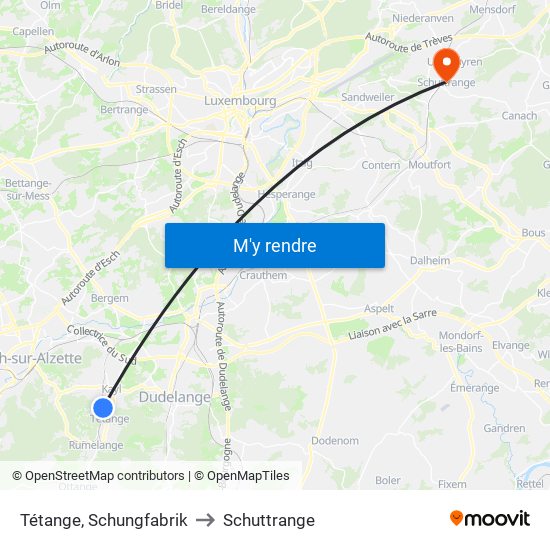 Tétange, Schungfabrik to Schuttrange map