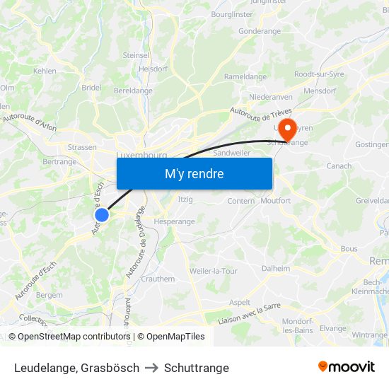 Leudelange, Grasbösch to Schuttrange map