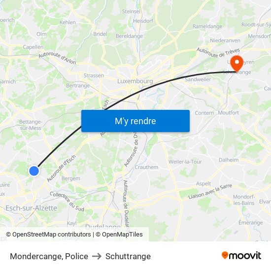 Mondercange, Police to Schuttrange map