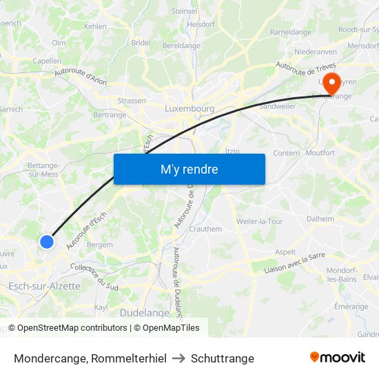 Mondercange, Rommelterhiel to Schuttrange map