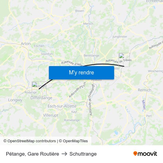 Pétange, Gare Routière to Schuttrange map