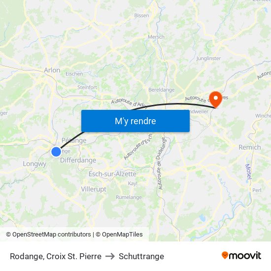 Rodange, Croix St. Pierre to Schuttrange map
