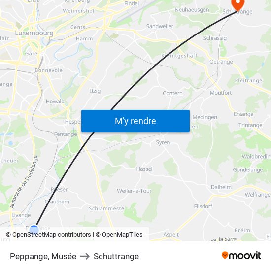 Peppange, Musée to Schuttrange map