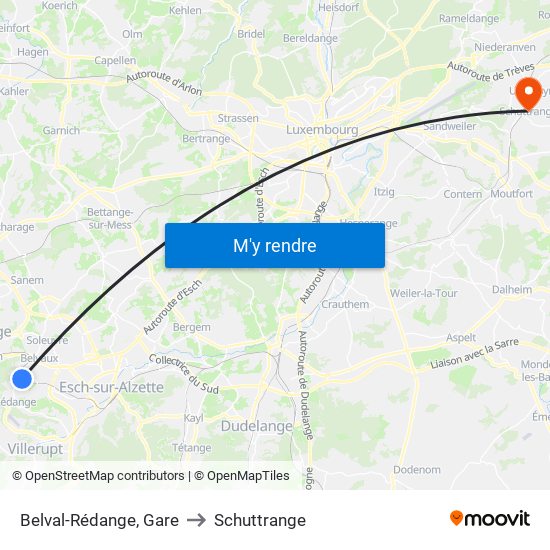 Belval-Rédange, Gare to Schuttrange map
