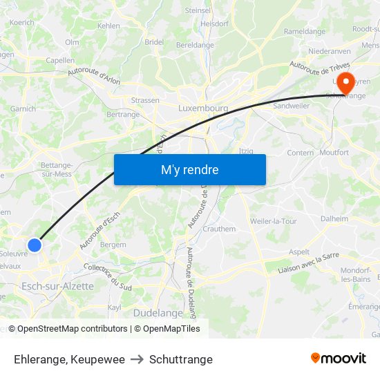Ehlerange, Keupewee to Schuttrange map