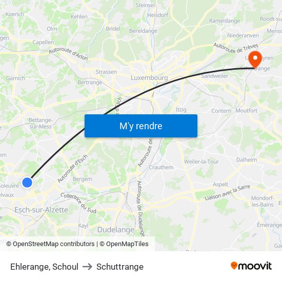 Ehlerange, Schoul to Schuttrange map