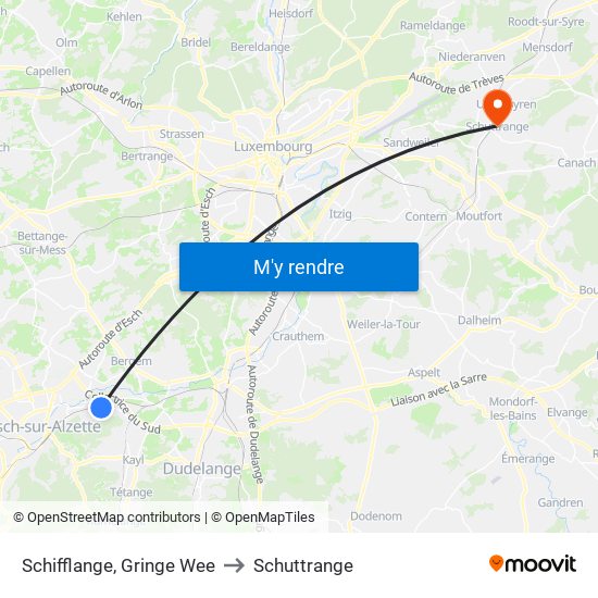 Schifflange, Gringe Wee to Schuttrange map