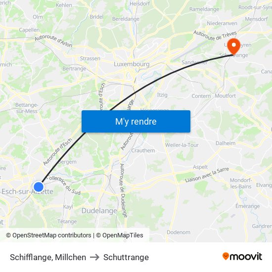 Schifflange, Millchen to Schuttrange map
