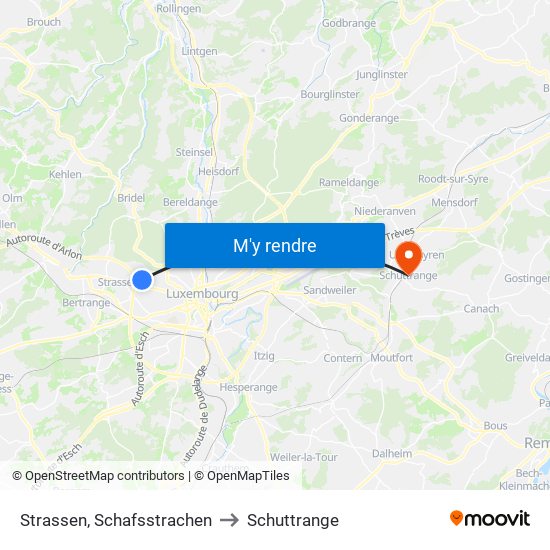 Strassen, Schafsstrachen to Schuttrange map