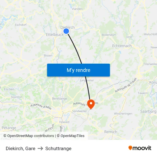 Diekirch, Gare to Schuttrange map