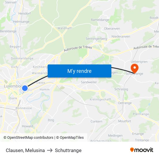 Clausen, Melusina to Schuttrange map