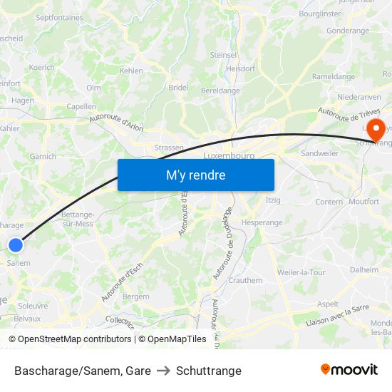 Bascharage/Sanem, Gare to Schuttrange map