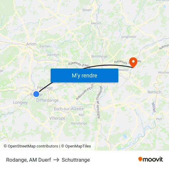 Rodange, AM Duerf to Schuttrange map