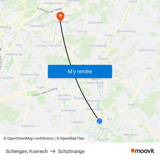 Schengen, Koerech to Schuttrange map