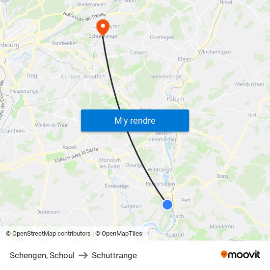 Schengen, Schoul to Schuttrange map