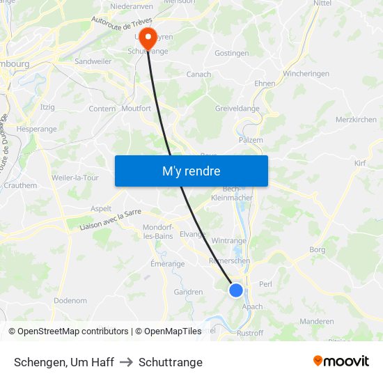 Schengen, Um Haff to Schuttrange map