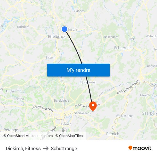 Diekirch, Fitness to Schuttrange map