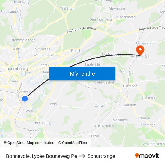 Bonnevoie, Lycée Bouneweg Pe to Schuttrange map