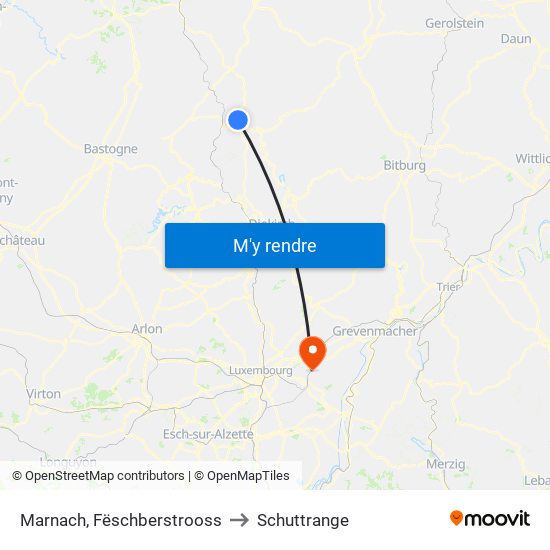 Marnach, Fëschberstrooss to Schuttrange map