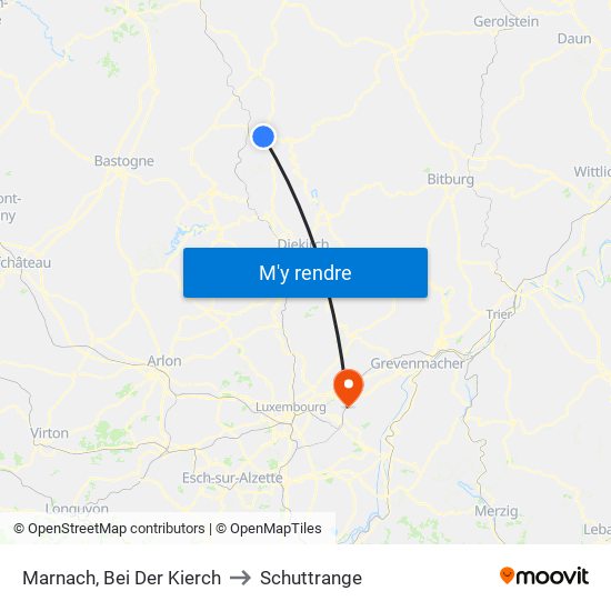 Marnach, Bei Der Kierch to Schuttrange map