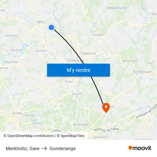 Merkholtz, Gare to Gonderange map