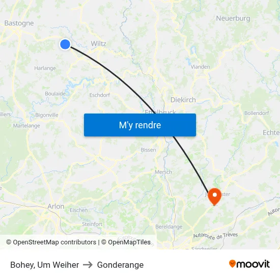 Bohey, Um Weiher to Gonderange map