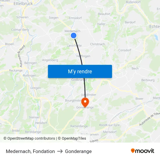 Medernach, Fondation to Gonderange map