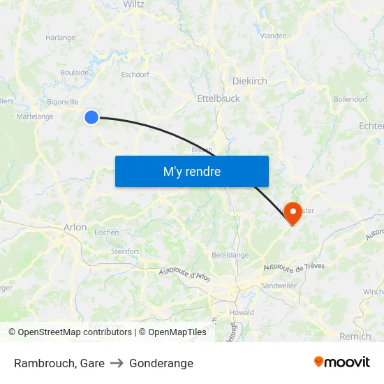 Rambrouch, Gare to Gonderange map
