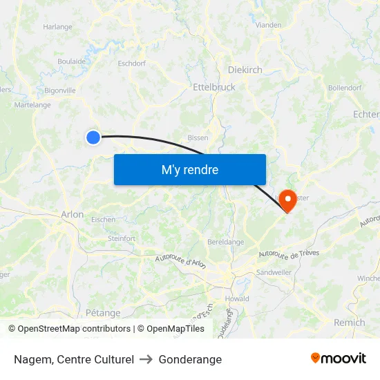 Nagem, Centre Culturel to Gonderange map