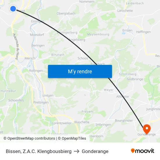 Bissen, Z.A.C. Klengbousbierg to Gonderange map