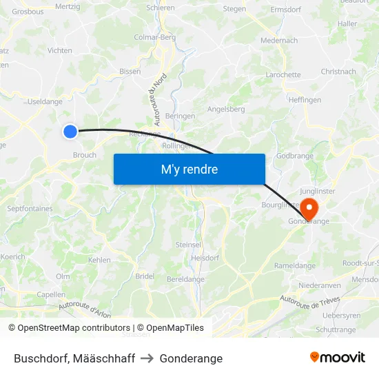 Buschdorf, Määschhaff to Gonderange map