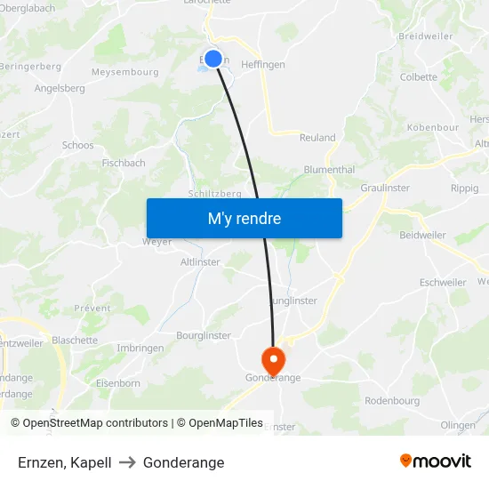 Ernzen, Kapell to Gonderange map
