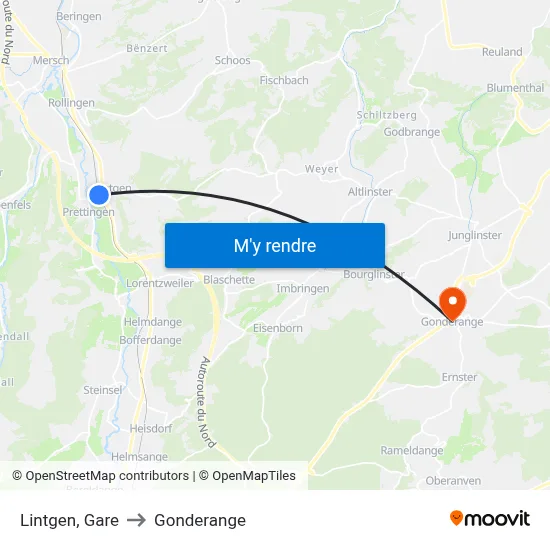 Lintgen, Gare to Gonderange map