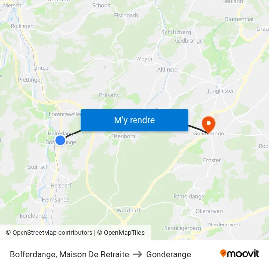 Bofferdange, Maison De Retraite to Gonderange map