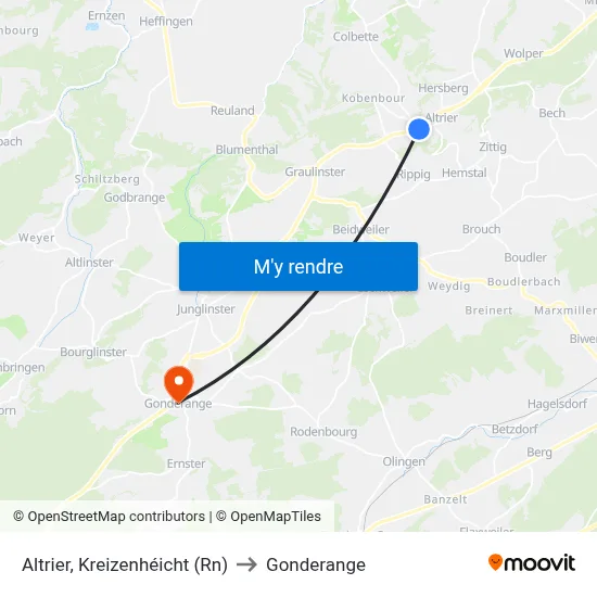 Altrier, Kreizenhéicht (Rn) to Gonderange map