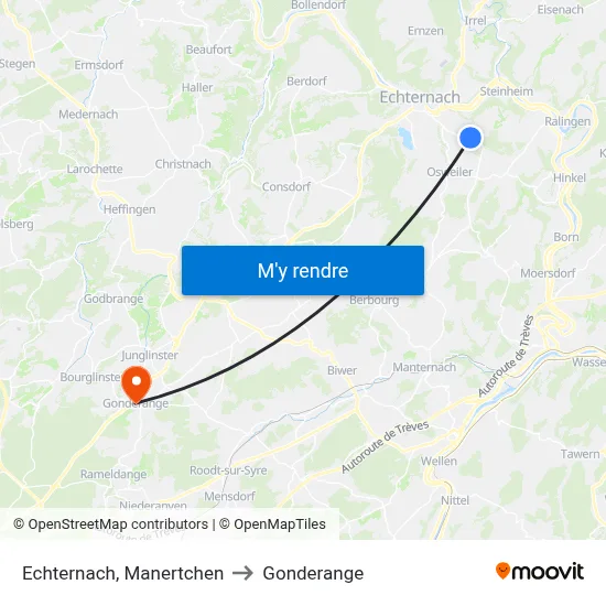 Echternach, Manertchen to Gonderange map