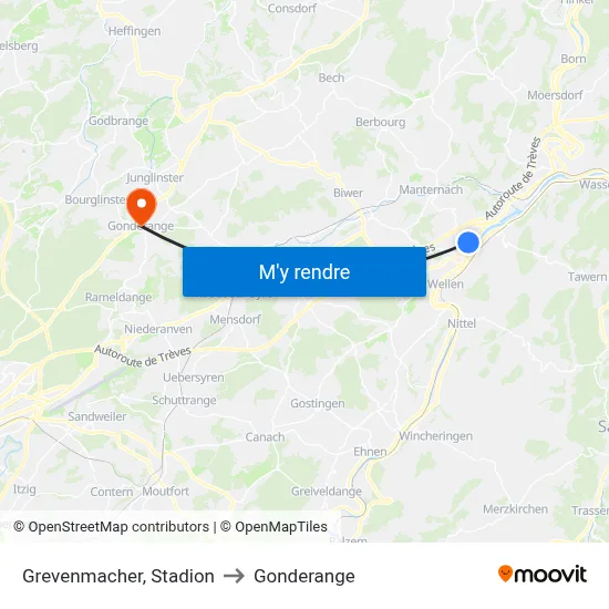 Grevenmacher, Stadion to Gonderange map