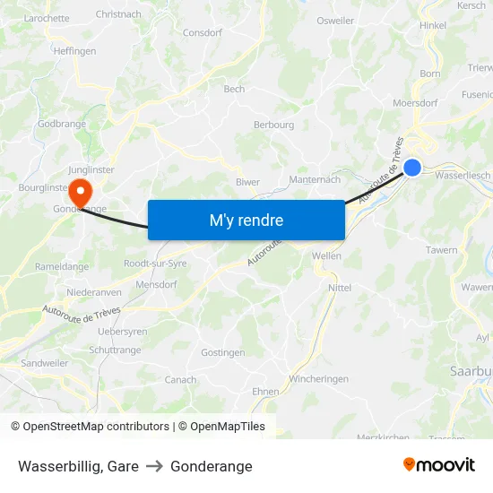 Wasserbillig, Gare to Gonderange map