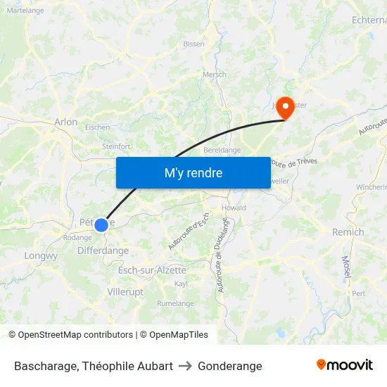 Bascharage, Théophile Aubart to Gonderange map