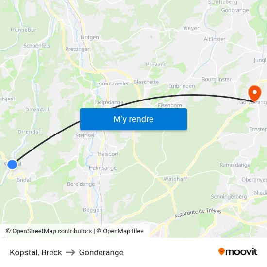 Kopstal, Bréck to Gonderange map