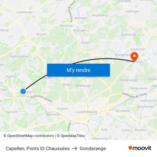 Capellen, Ponts Et Chaussées to Gonderange map