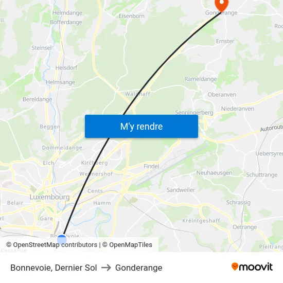 Bonnevoie, Dernier Sol to Gonderange map