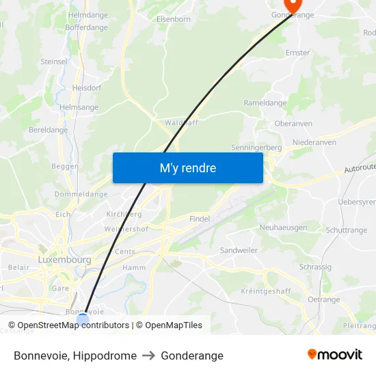 Bonnevoie, Hippodrome to Gonderange map