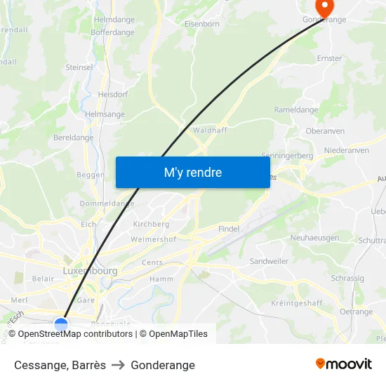 Cessange, Barrès to Gonderange map