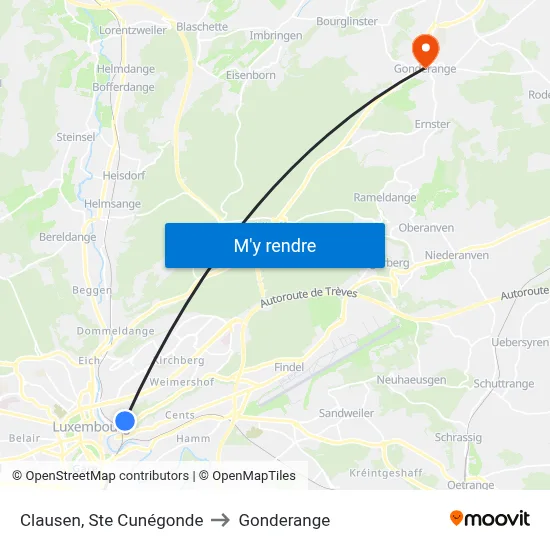 Clausen, Ste Cunégonde to Gonderange map