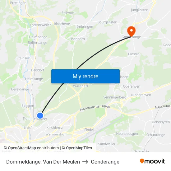 Dommeldange, Van Der Meulen to Gonderange map