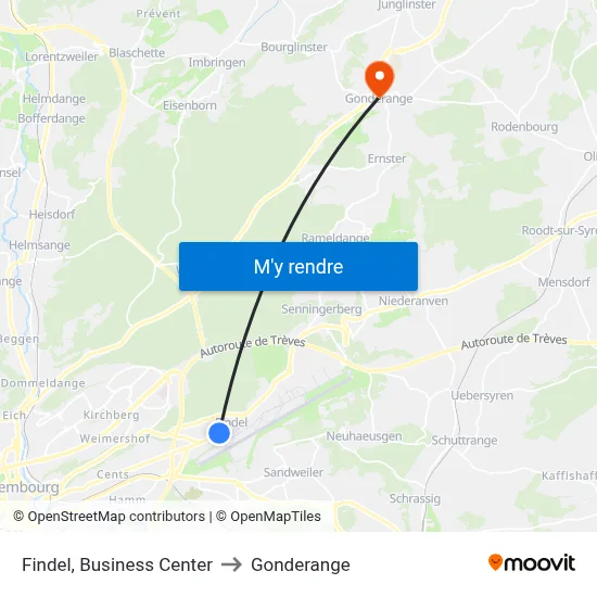 Findel, Business Center to Gonderange map