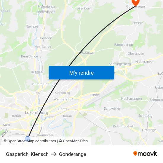 Gasperich, Klensch to Gonderange map